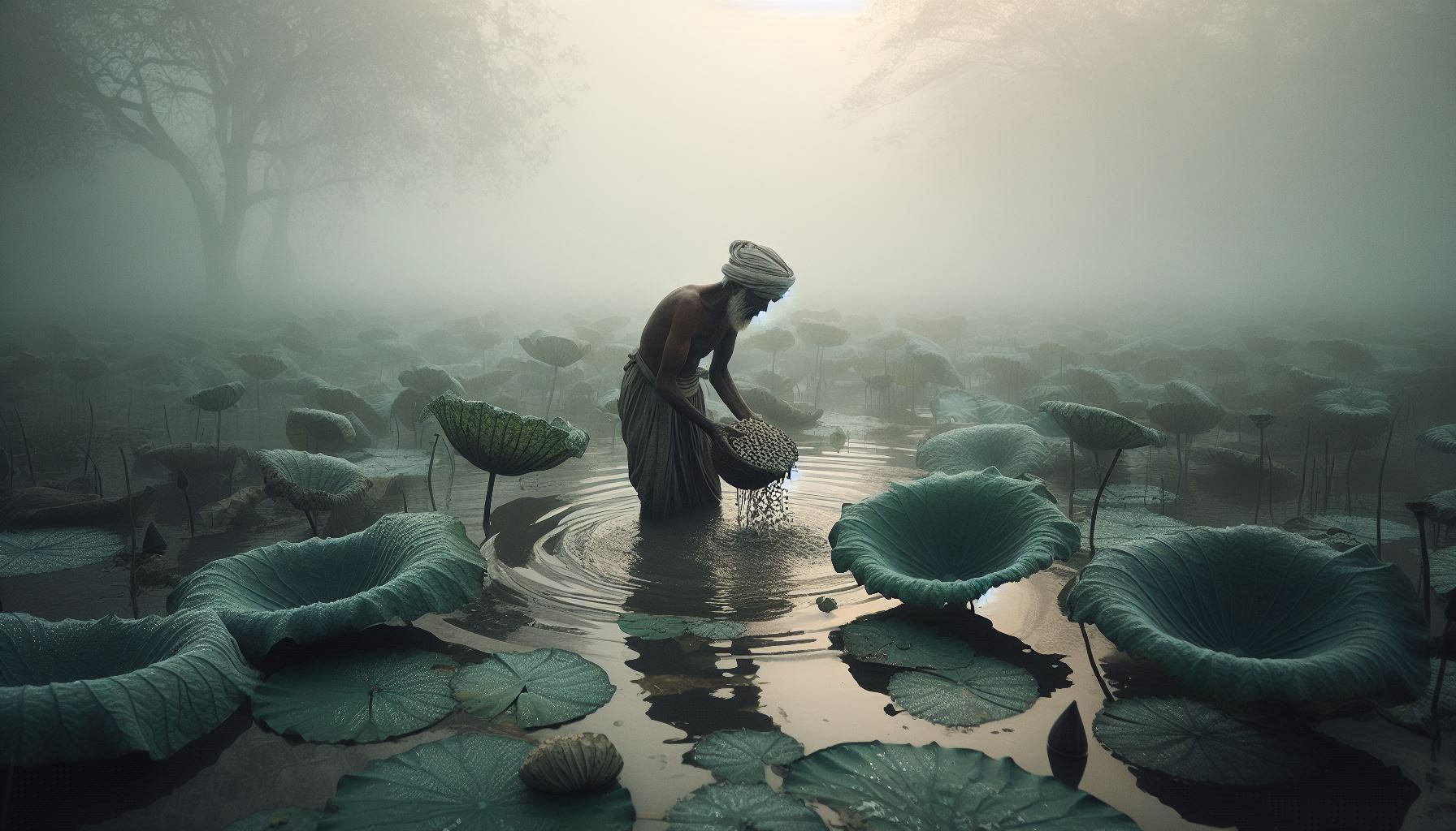 Makhana sowing in pond